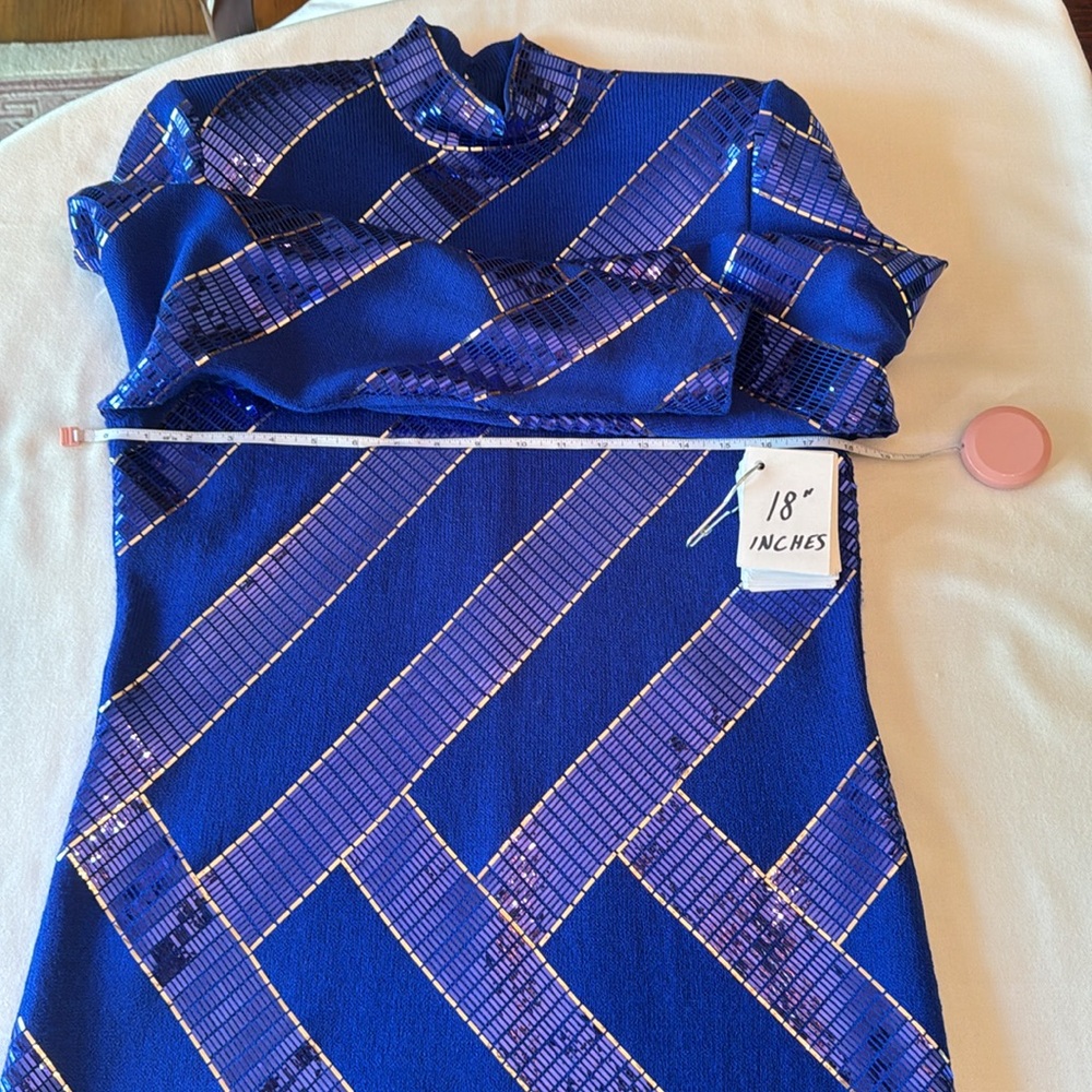 St. John Royal Blue Sequin Striped Cocktail Dress - Picture 13 of 16